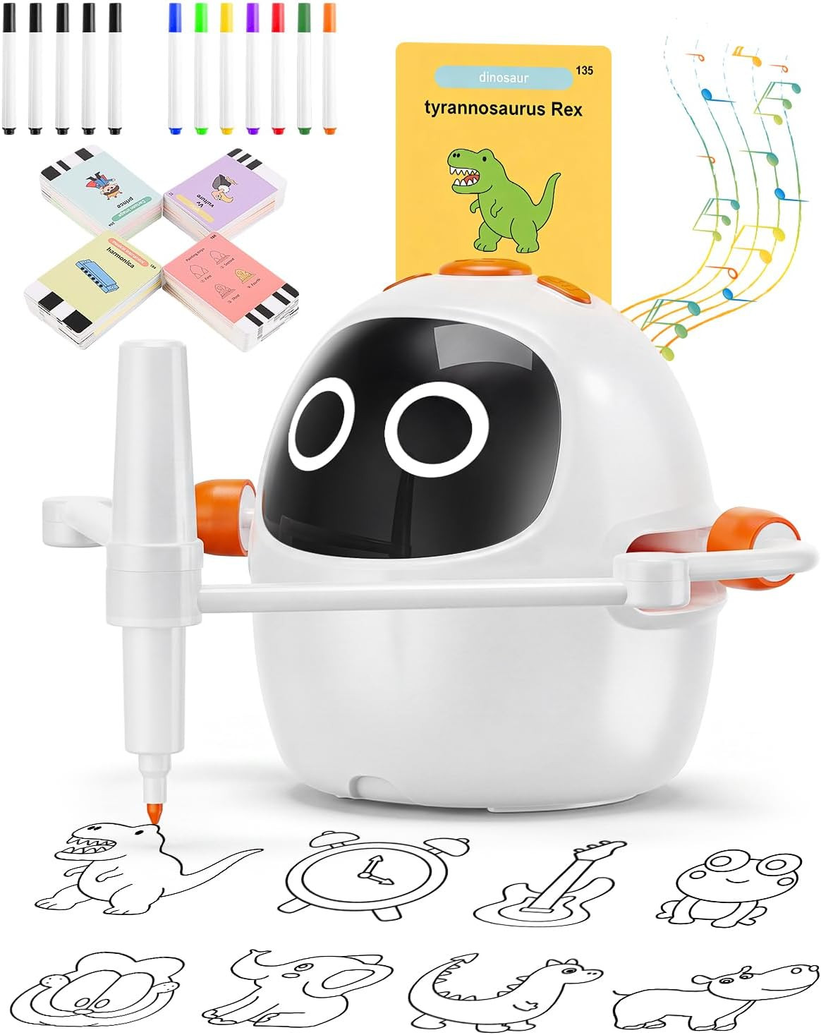 Drawing Robot for Kids 3-8 Rechargeable Interactive Montessori 200+ Cards 12 Pen