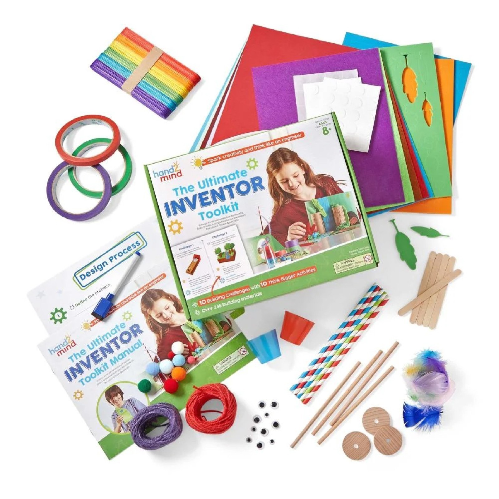 hand2mind Ultimate Inventor Toolkit for Ages 8+, 10 Challenges, 250 Building Pie