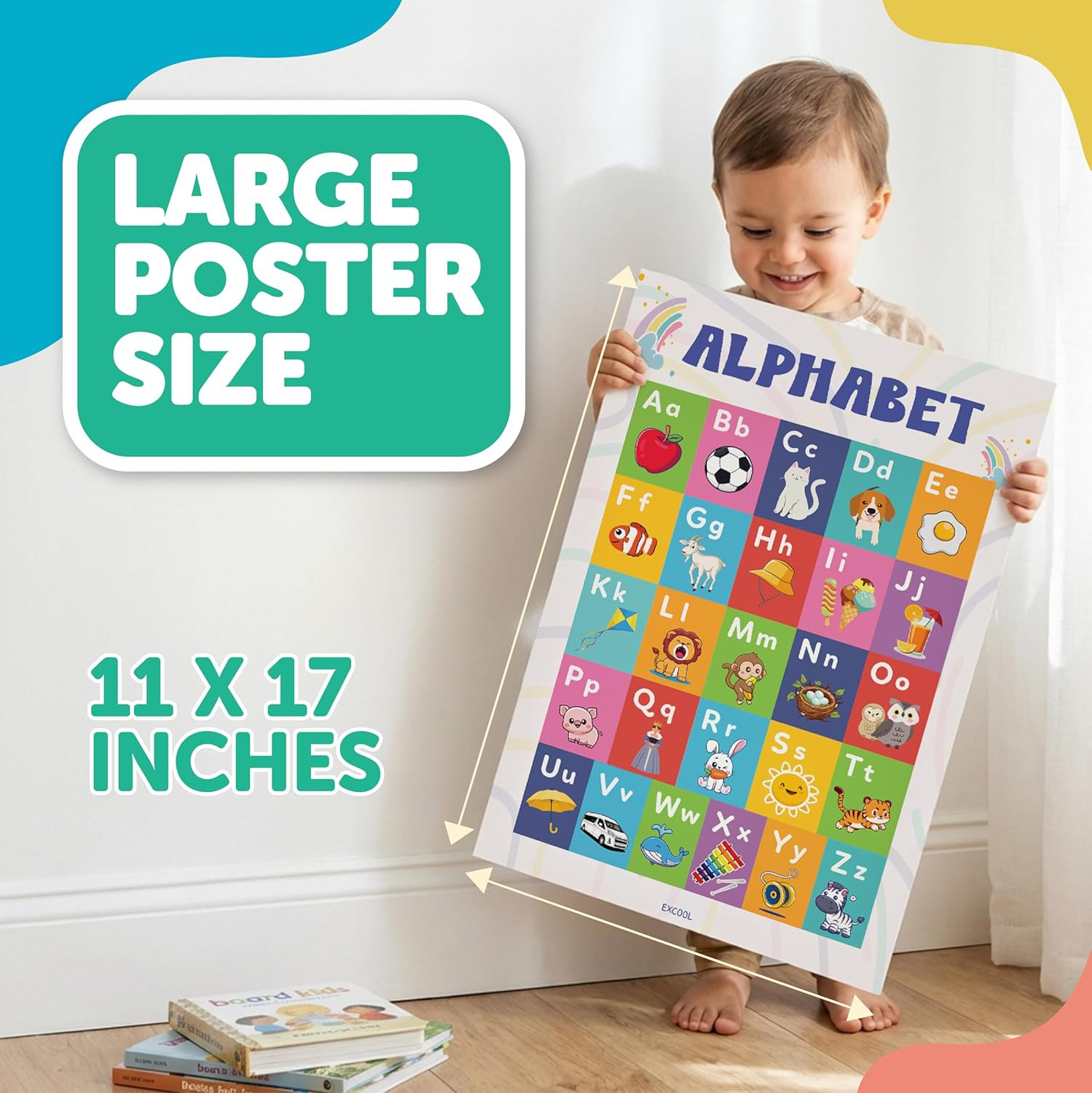 16 Colorful Educational Posters for Toddlers 1-3, Toddler Learning Posters for K