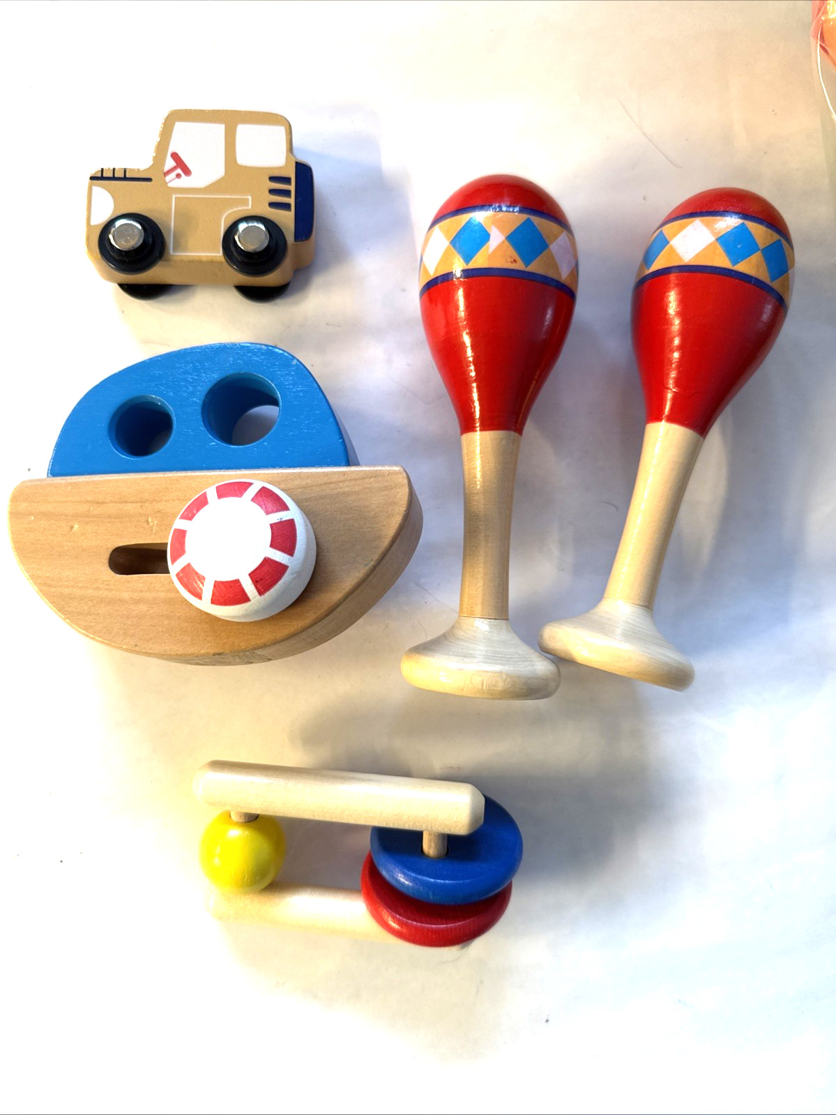 5 Lot Wood Toys Rattles Boat Car Rattle Hape Baby Toddler Kids