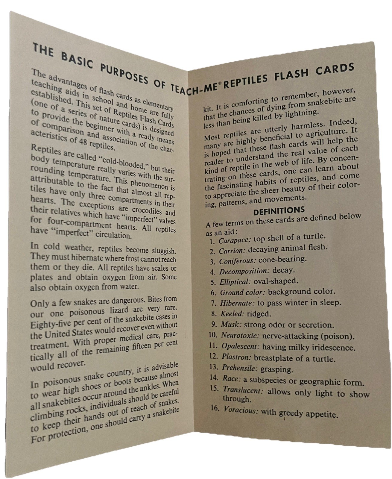 TEACH ME REPTILES Flash Cards Vintage 1968 Complete 48 Set Excellent Condition