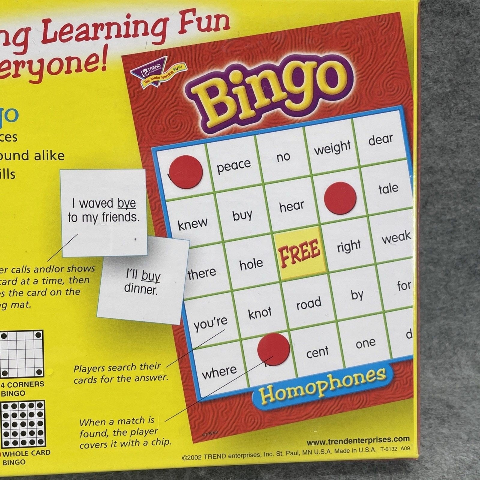 Lakeshore Bingo Homophones Ages 9 & Up NEW Sealed 3 to 36 Players