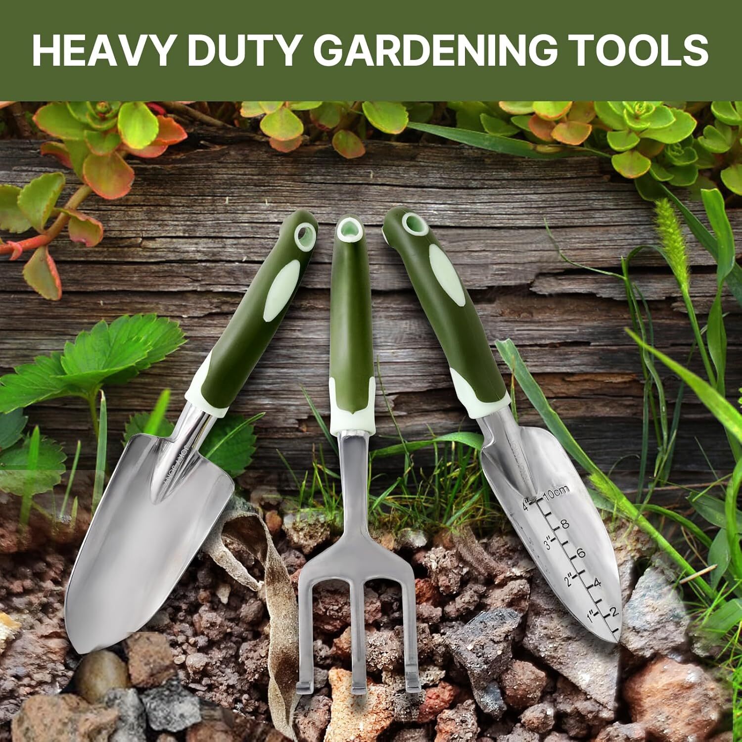 3 PCS Heavy Duty Aluminum Gardening Tool Set for Men & Women Including Hand