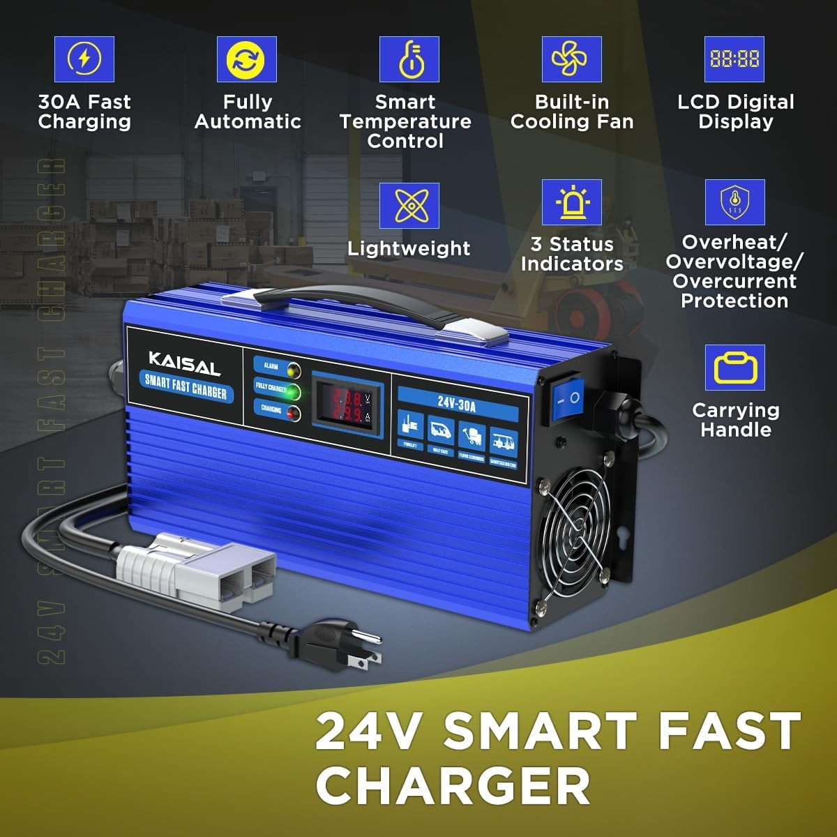 Forklift Battery Charger 24V 30A Smart 24 Volt Charger 900W Fully-Auto LCD