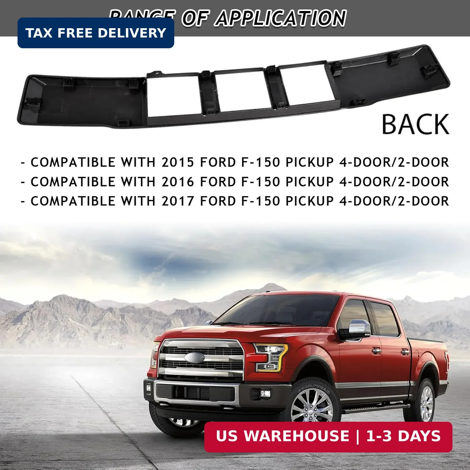 Front Lower Grille Trim Panel Compatible With 2015-2017 Ford F-150 F150 Black Fr