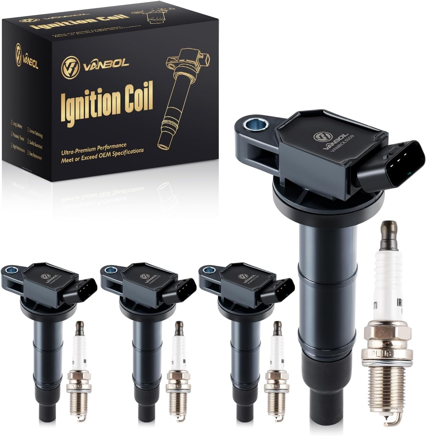 Set of 4 Ignition Coils Pack UF333 & Iridium Spark Plug Fit for 2002-2011 Toyota