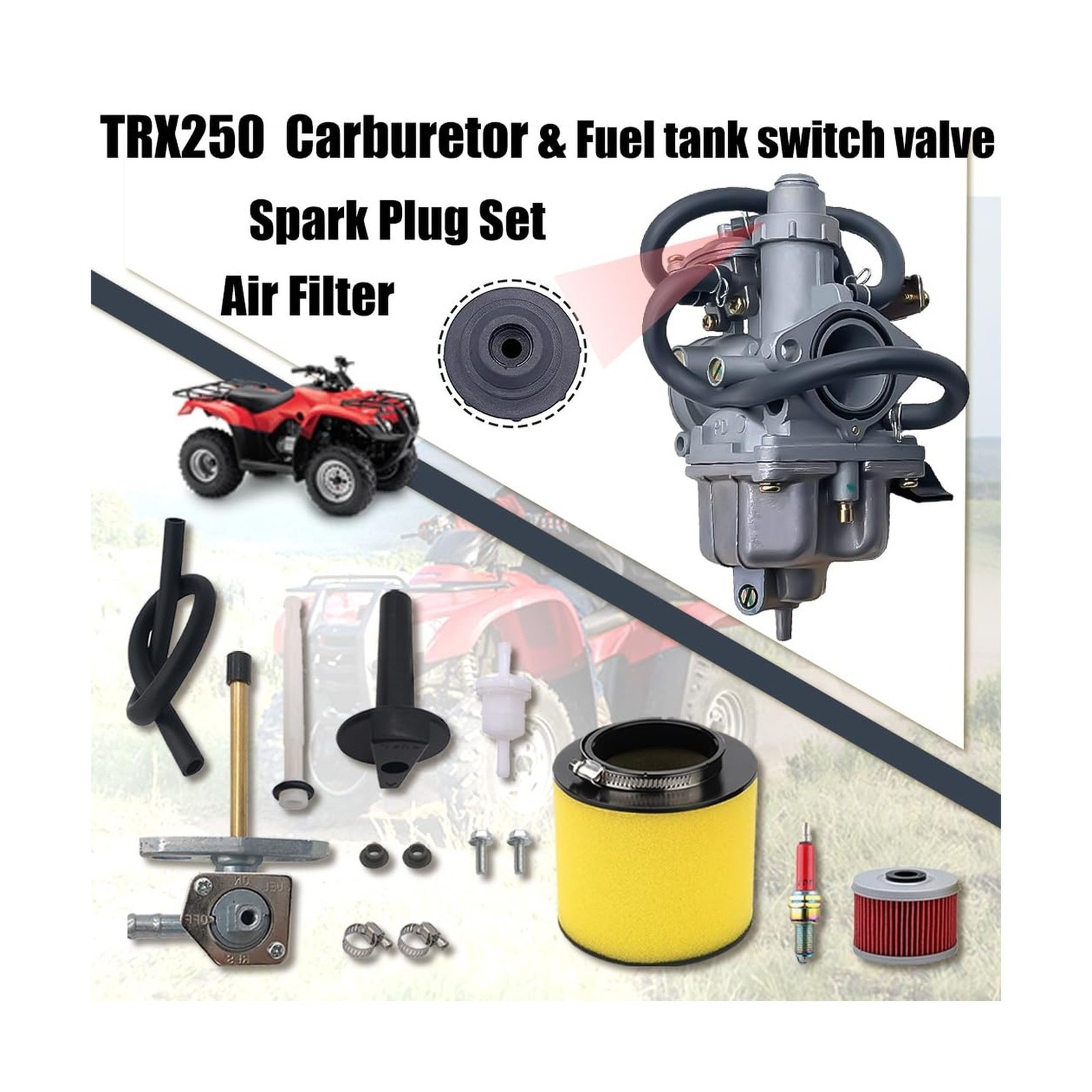 Carburetor w/ Fuel Tank Petcock Valve Set, Fit For Honda TRX250 Recon 250 ATV