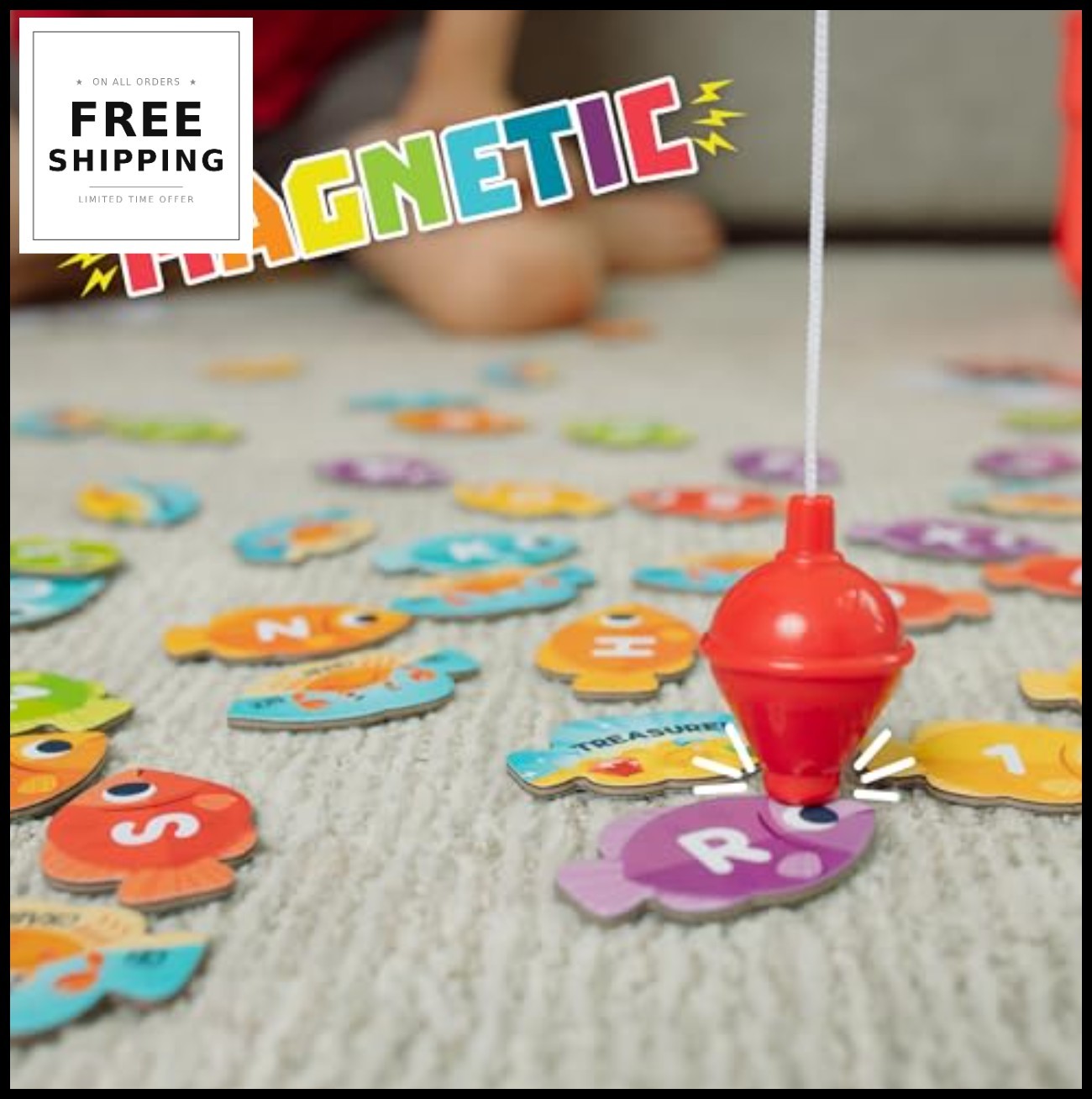 Fishing Game for Kids 4 Poles 50 Magnetic Fish Alphabet Letters Colors Numbers
