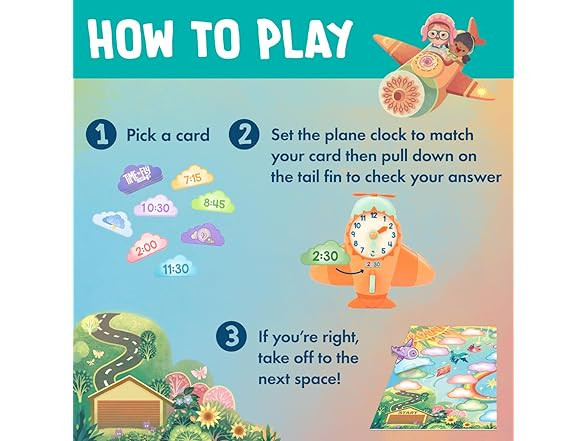 Educational Insights Time to Fly – Telling Time Board Game Clock Learning