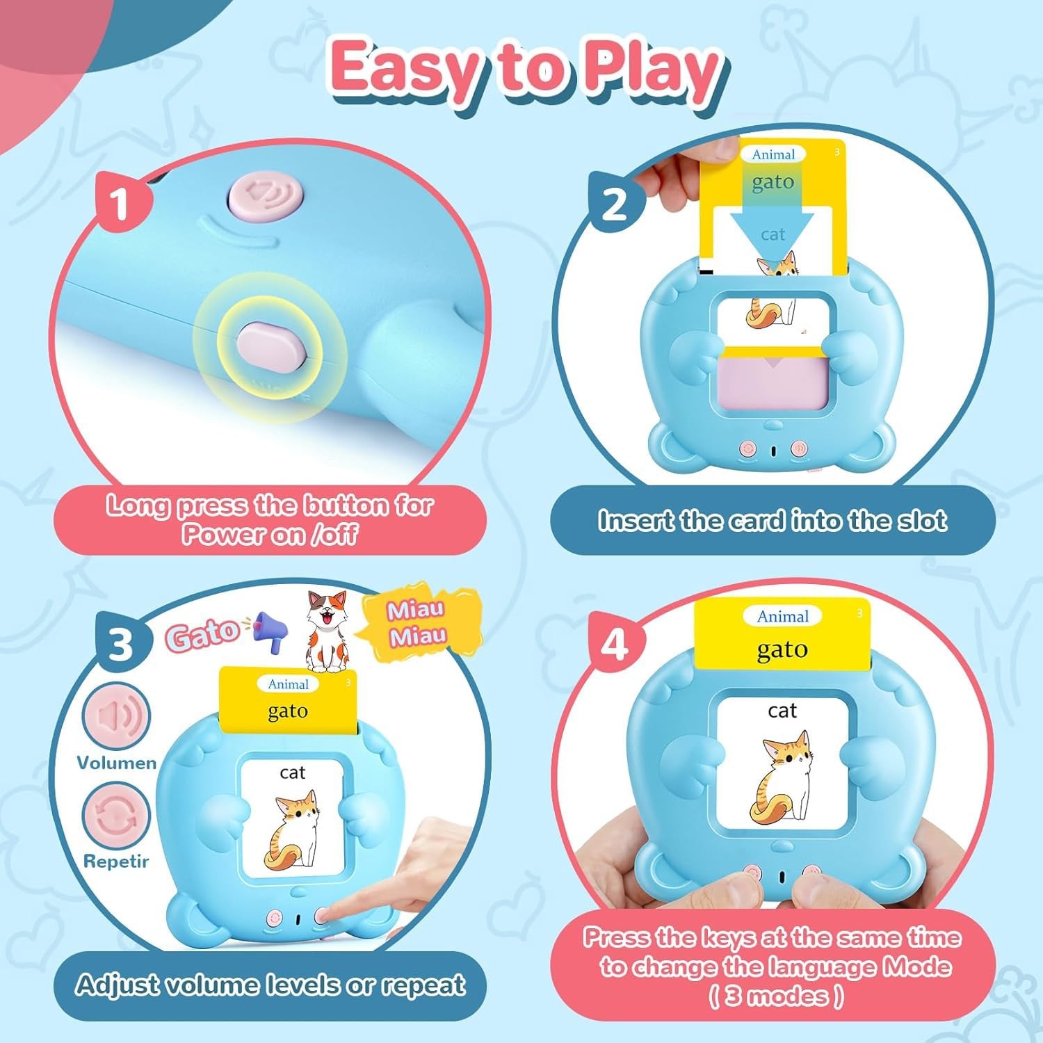 Spanish & English Talking Flash Cards for Toddler Bilingual Flash Cards Learning