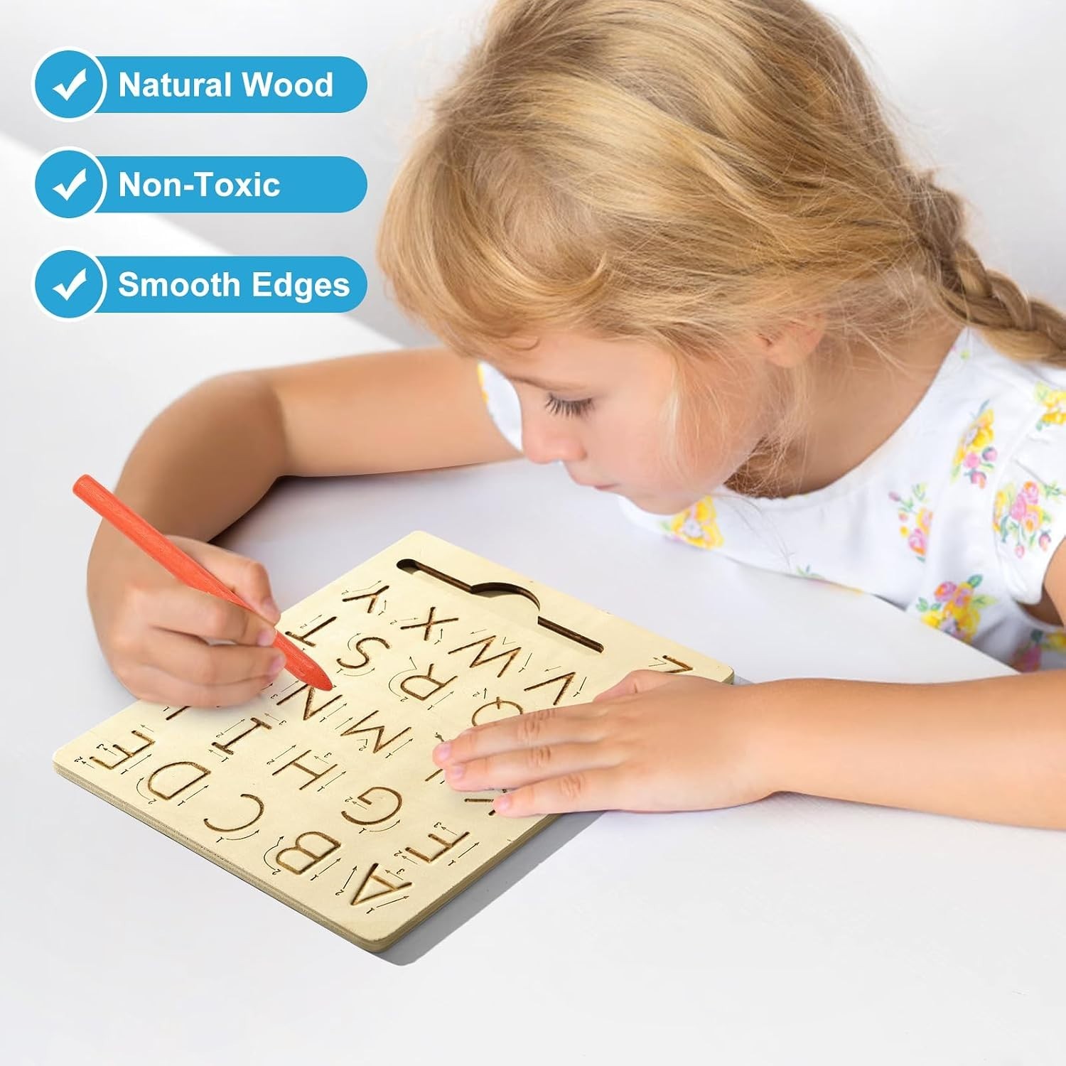 Double-Sided Wooden Alphabet Tracing Board for Kids – Reusable Handwriting Tool