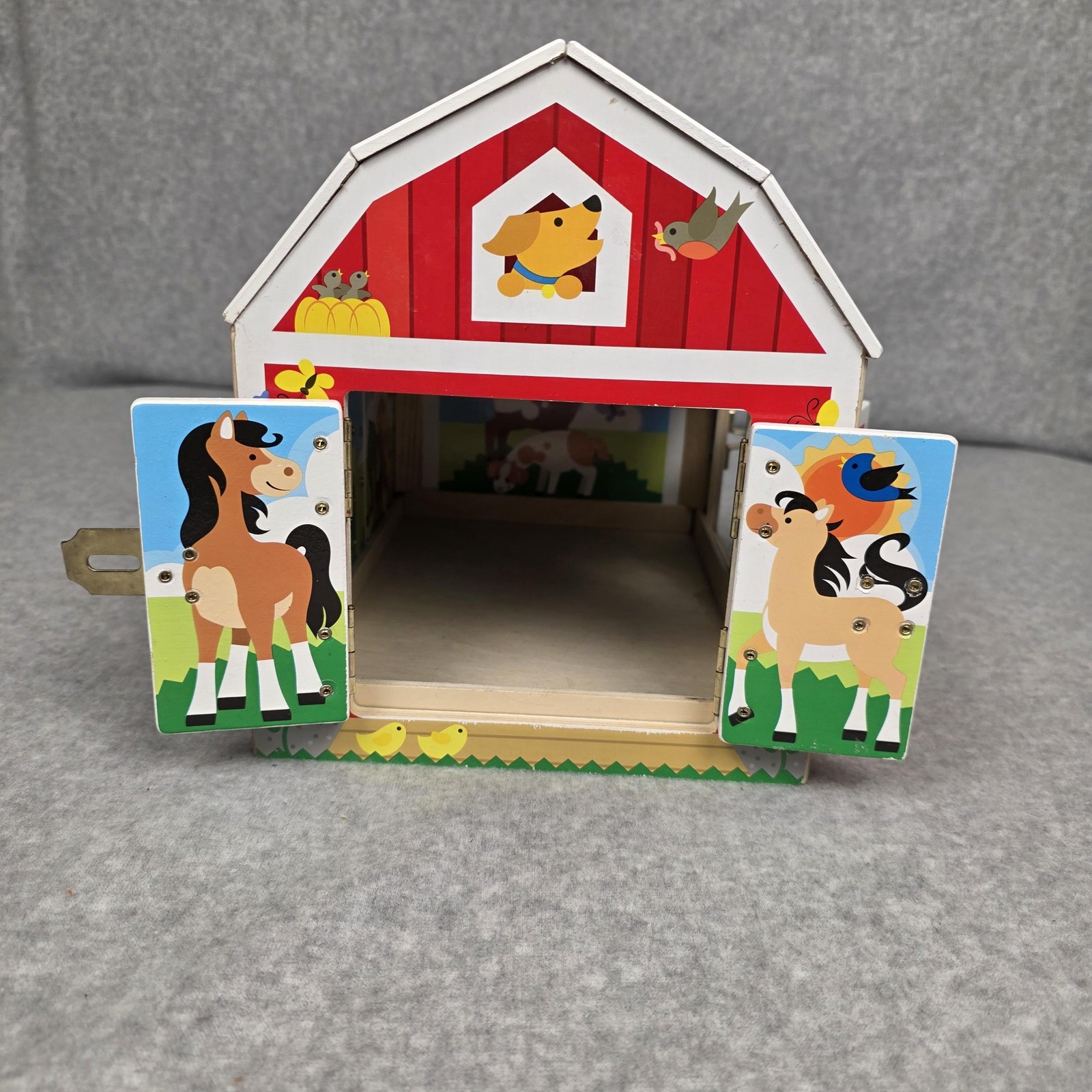 Melissa & Doug Wooden Latches Barn Toy Building Red Farm Animals Kids Playset