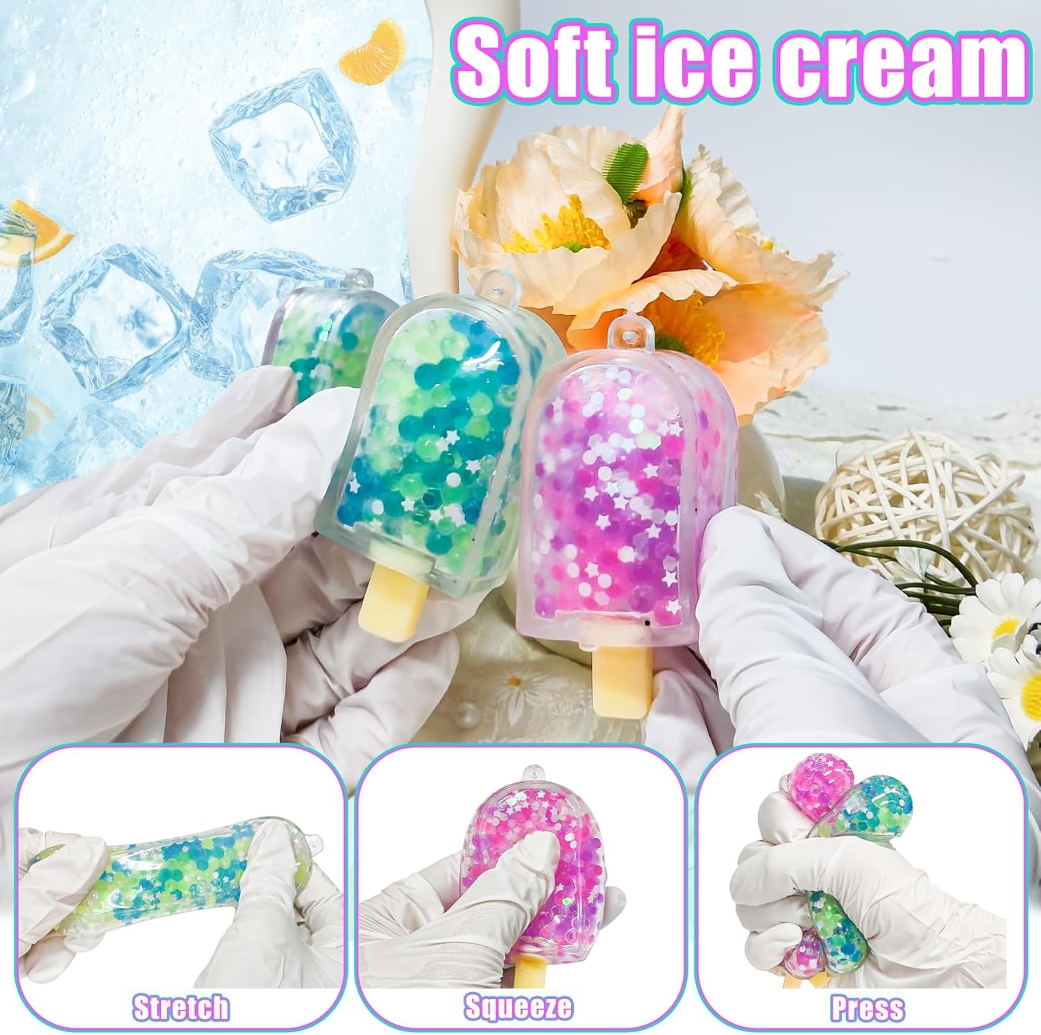 2Pcs Ice Cream Squeeze Fidget Toy for Stress Relief – Fun Summer Party Favors