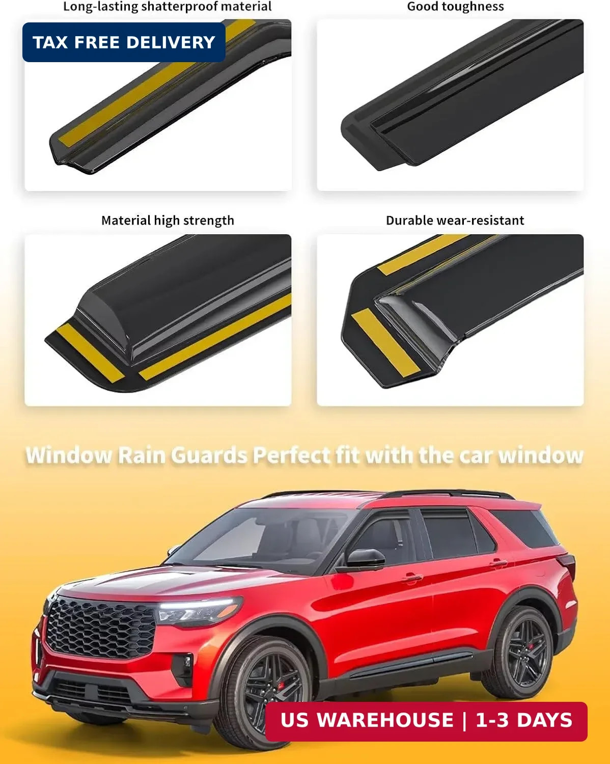 in-Channel Window Rain Guards Fit for Ford Explorer 2020 2021 2022 2023 2024 202