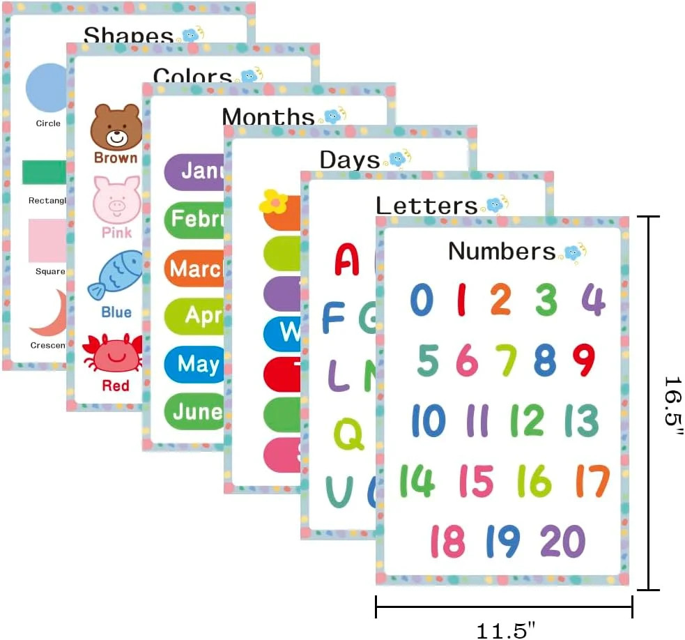 Educational Posters 6pcs – Back to School Supplies – Preschool Kindergarten Clas