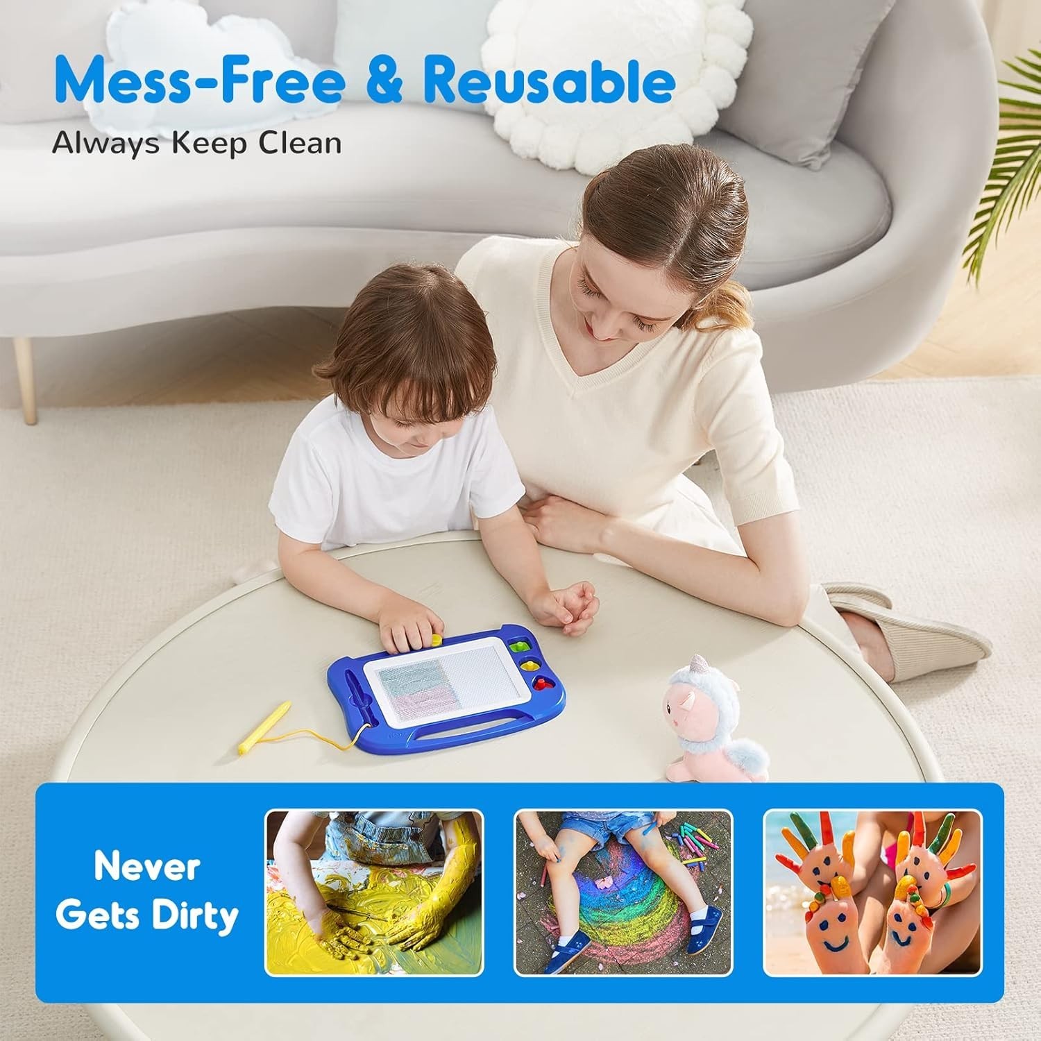 Large 10x7in Magnetic Doodle Pad with 3 Stamps – Creative Learning Toy for Kids