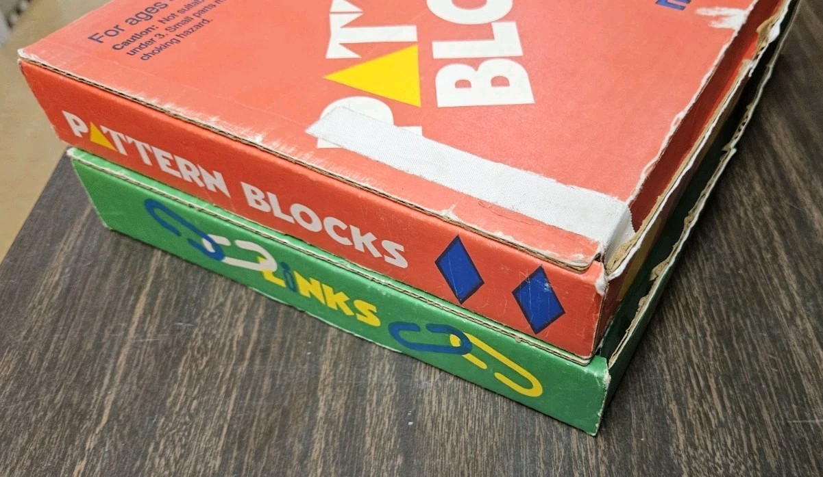Macmillan Early Skills Manipulatives Links + Pattern Blocks 1991 Vintage Toys