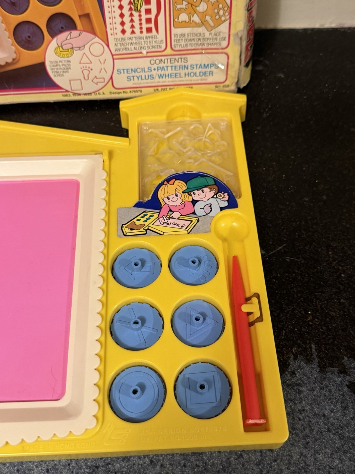 Vintage 1980s Magic Fun House Kids Drawing Board with Stencils Pattern Stamps