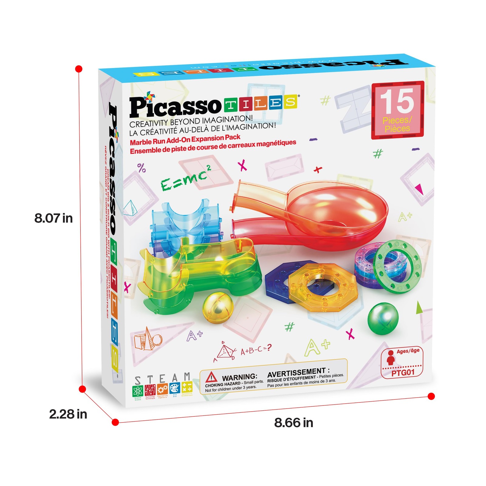 PicassoTiles Magnetic Marble Run 22.9 cm x x 7.6 cm, Multicolored