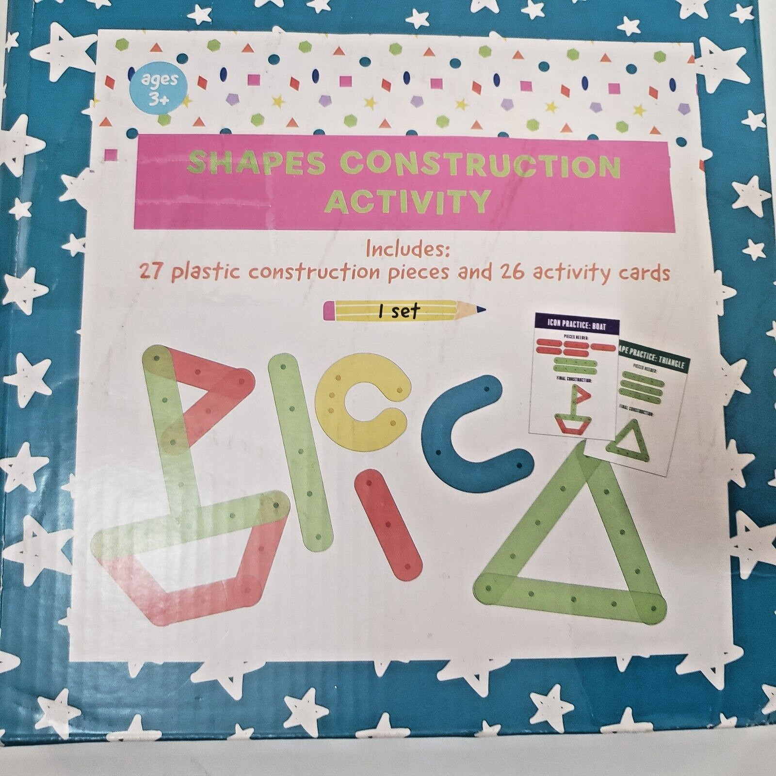 Kids Educational Shapes Construction Activity 27 Pieces w/ 26 Activity Cards NEW
