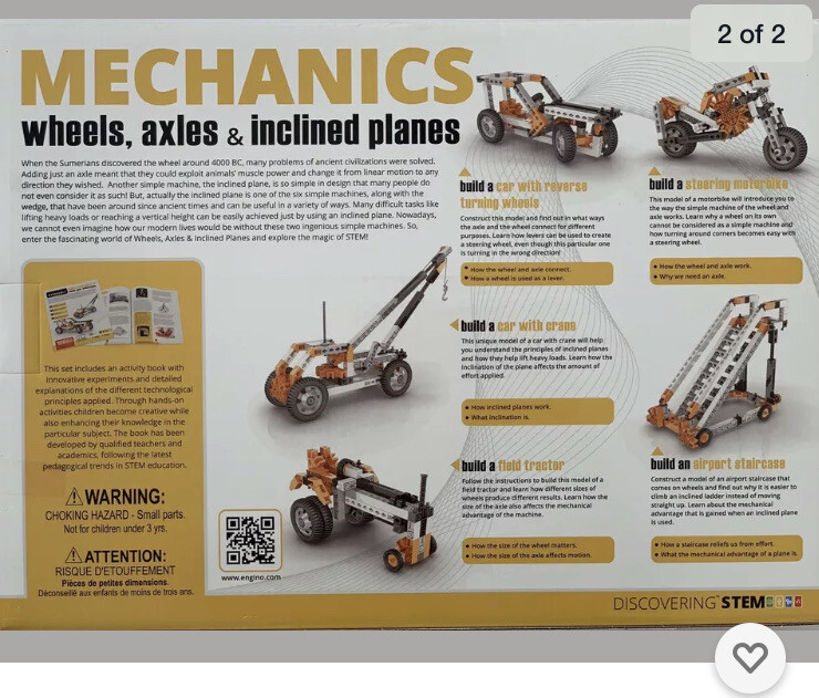 Engino Discovering STEM Mechanics Wheels Axles and Inclined Planes Kit