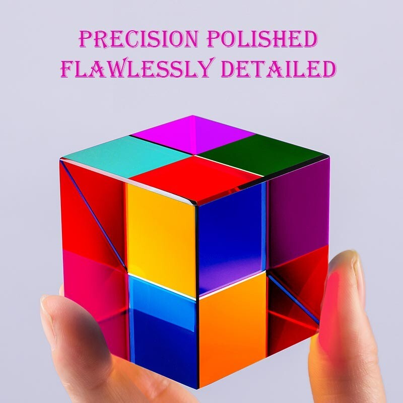 Rainbow Crystal Cubes Figurines Gifts Cube Glass Color Cube Prism for Home Decor