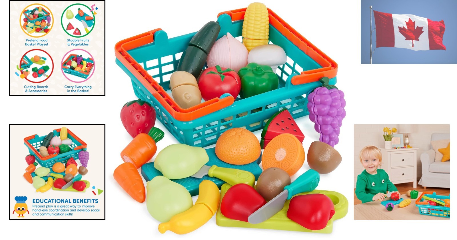 Multicolor Farmers Market Toy Food Basket for Creative Pretend Play – 37 Pieces