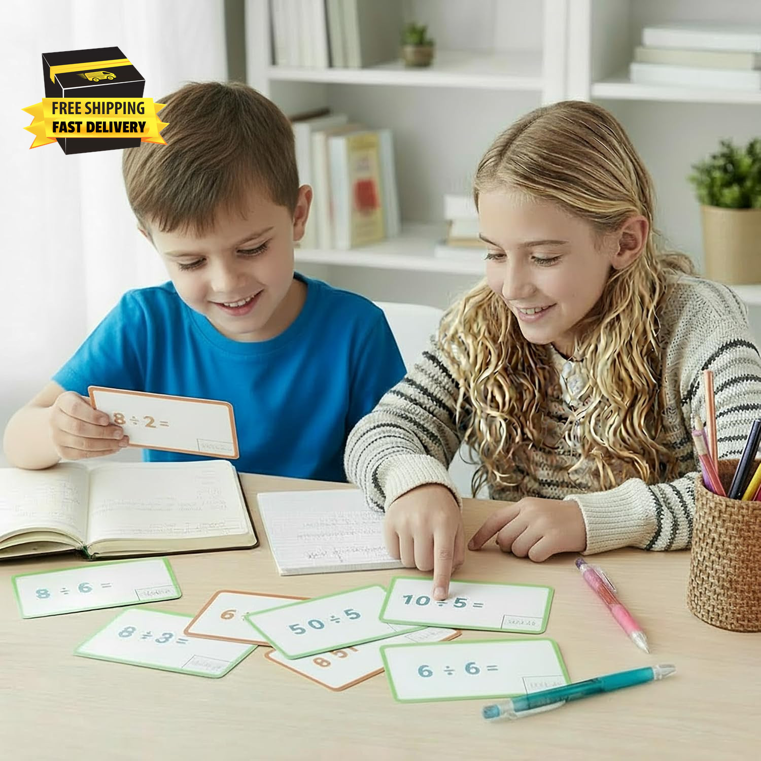 BAZIC Division Flash Cards (36/Pack) | Answer Printed on Each Card for Self-Chec