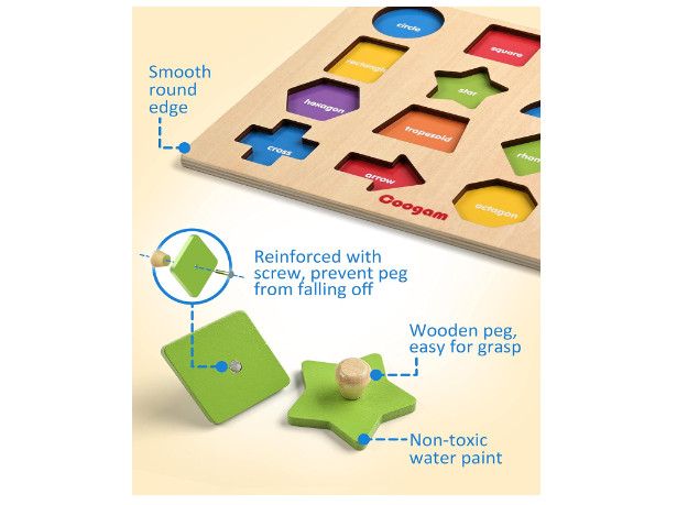 Jigsaw Kids Wooden Toy Puzzle Shapes Blocks For Preschool Baby 4-5 years