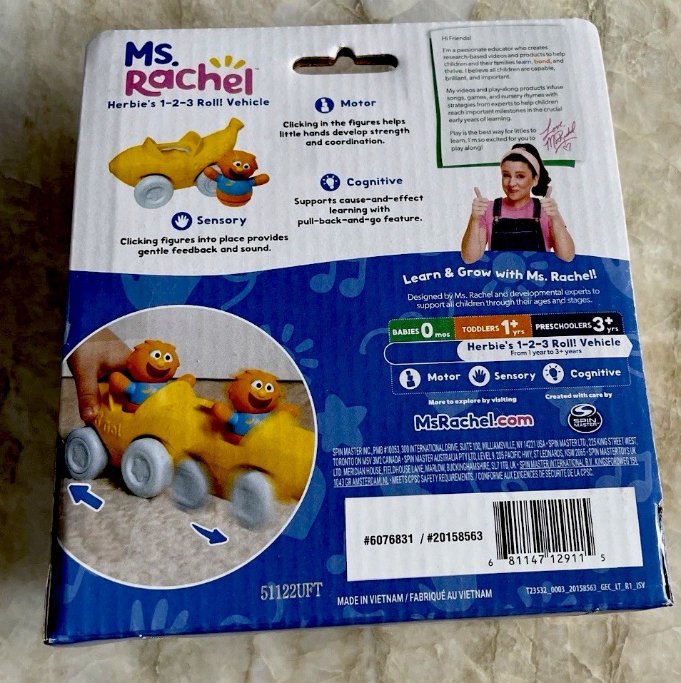 Ms. Rachel, Herbie’s 1-2-3 Roll! Vehicle with Click-in Figure & Pull Back Car