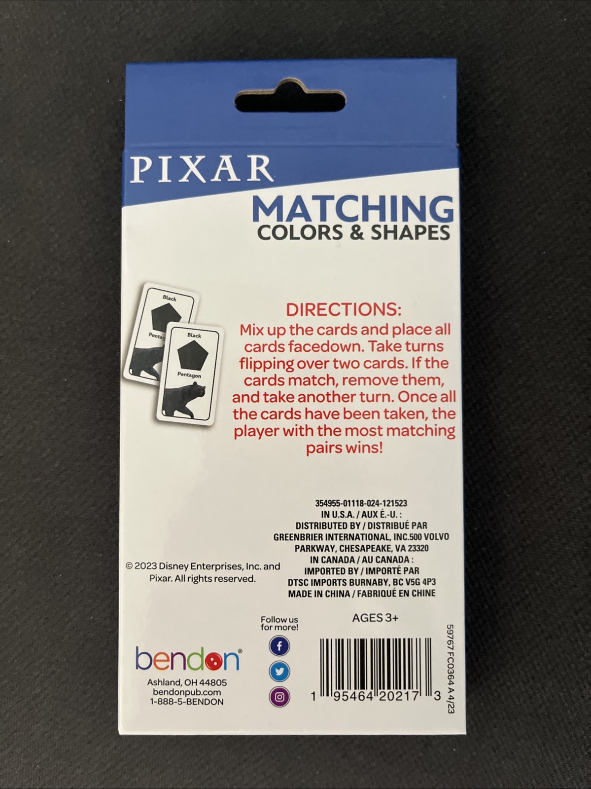 Disney PIXAR Memory Match Game Learning Cards TOY STORY WALL-E MONSTERS, INC.