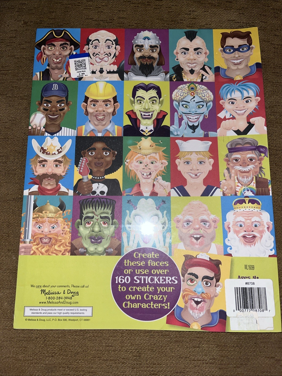 Melissa & Doug Make-a-Face Sticker Pad Crazy Characters 20 Faces New Sealed