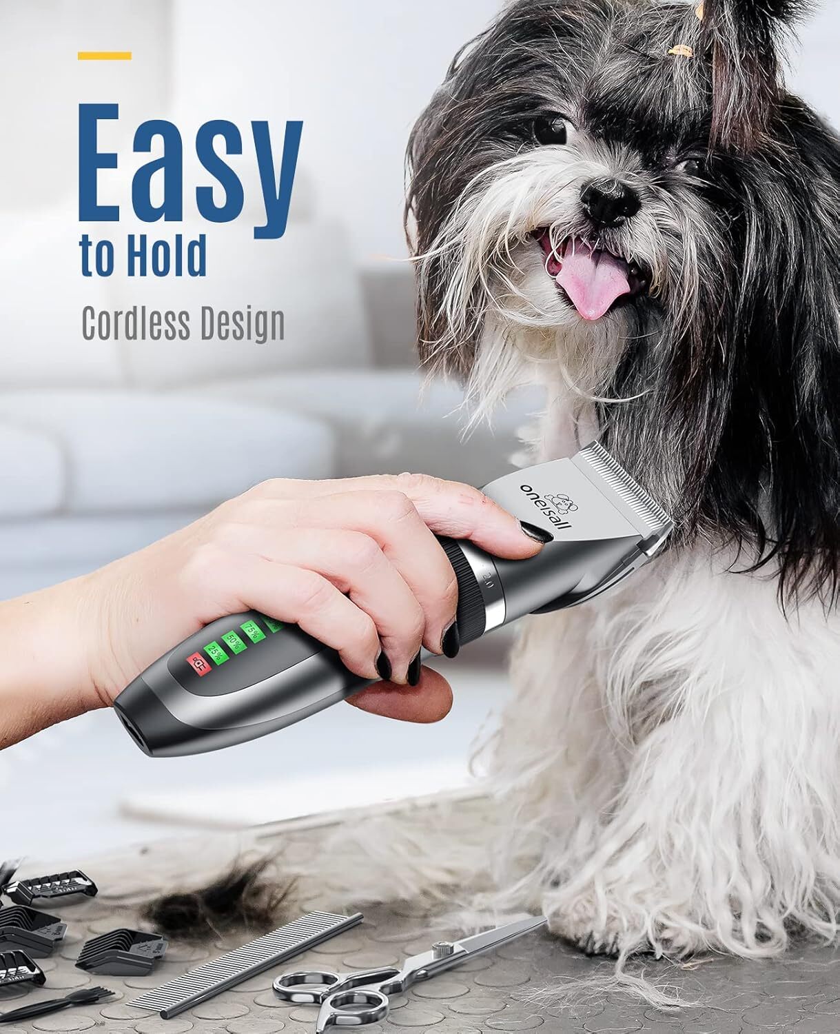 oneisall 2 in 1 Pet Cat & Dog Grooming Kit – Quiet Cordless Dog Clippers & Paw