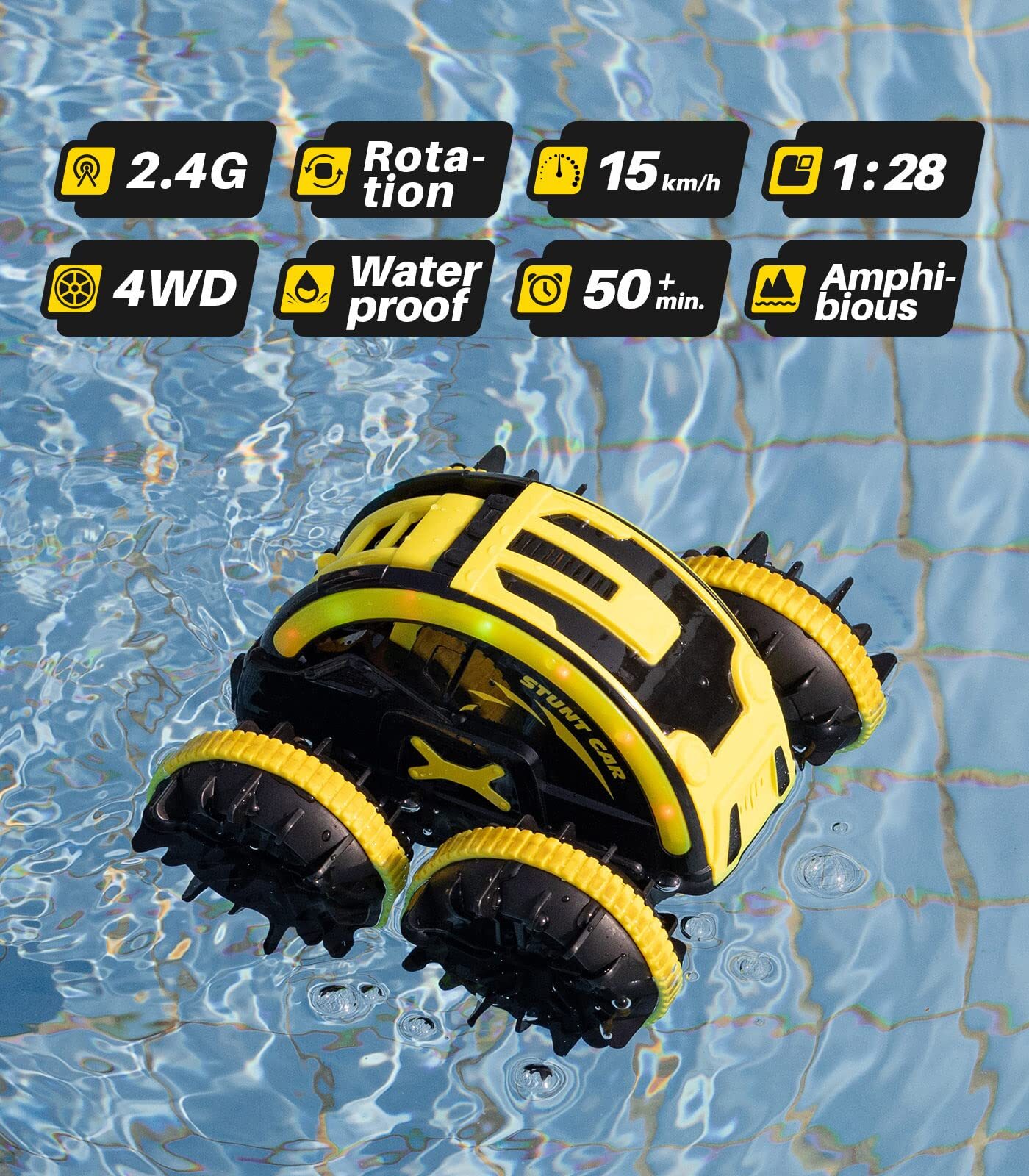 Amphibious Remote Control Car RC Waterproof IPX7 with 2 Rechargeable Batteries