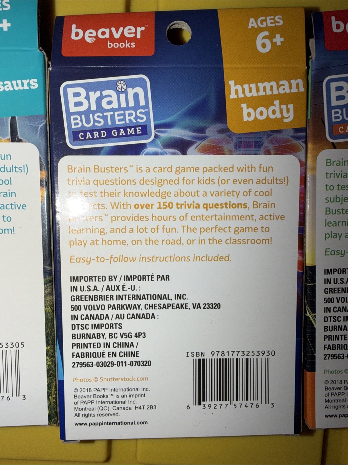 Brain Busters Card Game Set Of 3 Ages 6+ Dinosaurs, Human Body, Environment