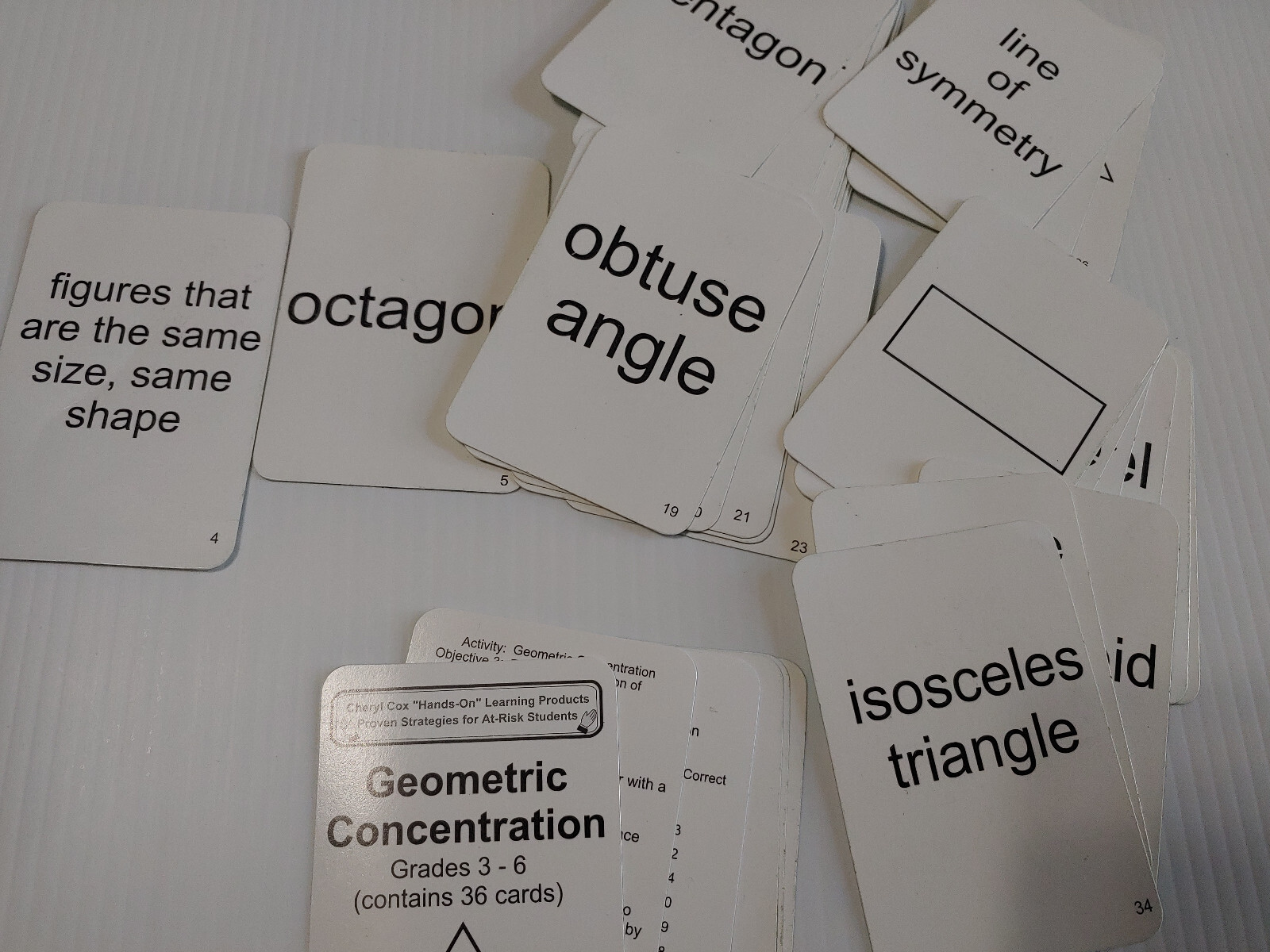 hands on Learning Geometric Concentration Cards grade 3-6 for at risk students