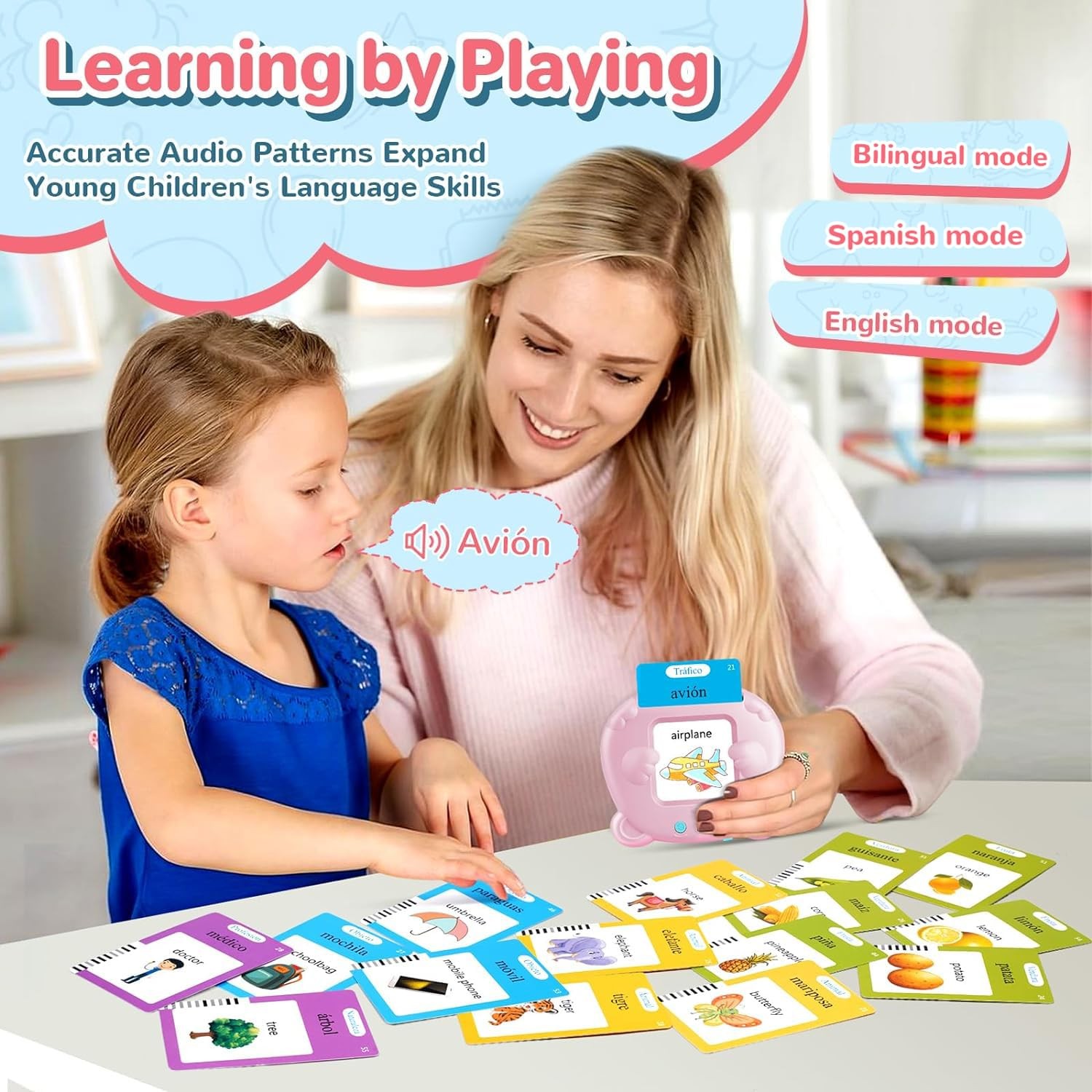 Spanish & English Talking Flash Cards for Toddler 1-6 Year Olds, Learning Mon…