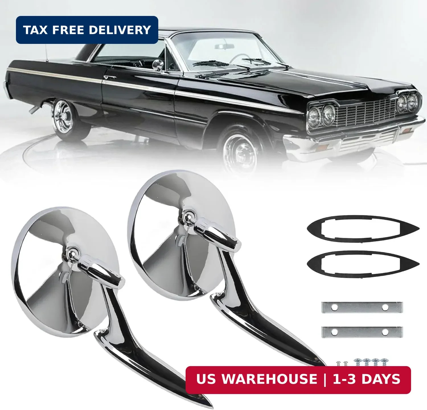 Dasbecan Round Bowtie Outside Mirror for 1963 1964 1965 Chevy Impala Chevelle No