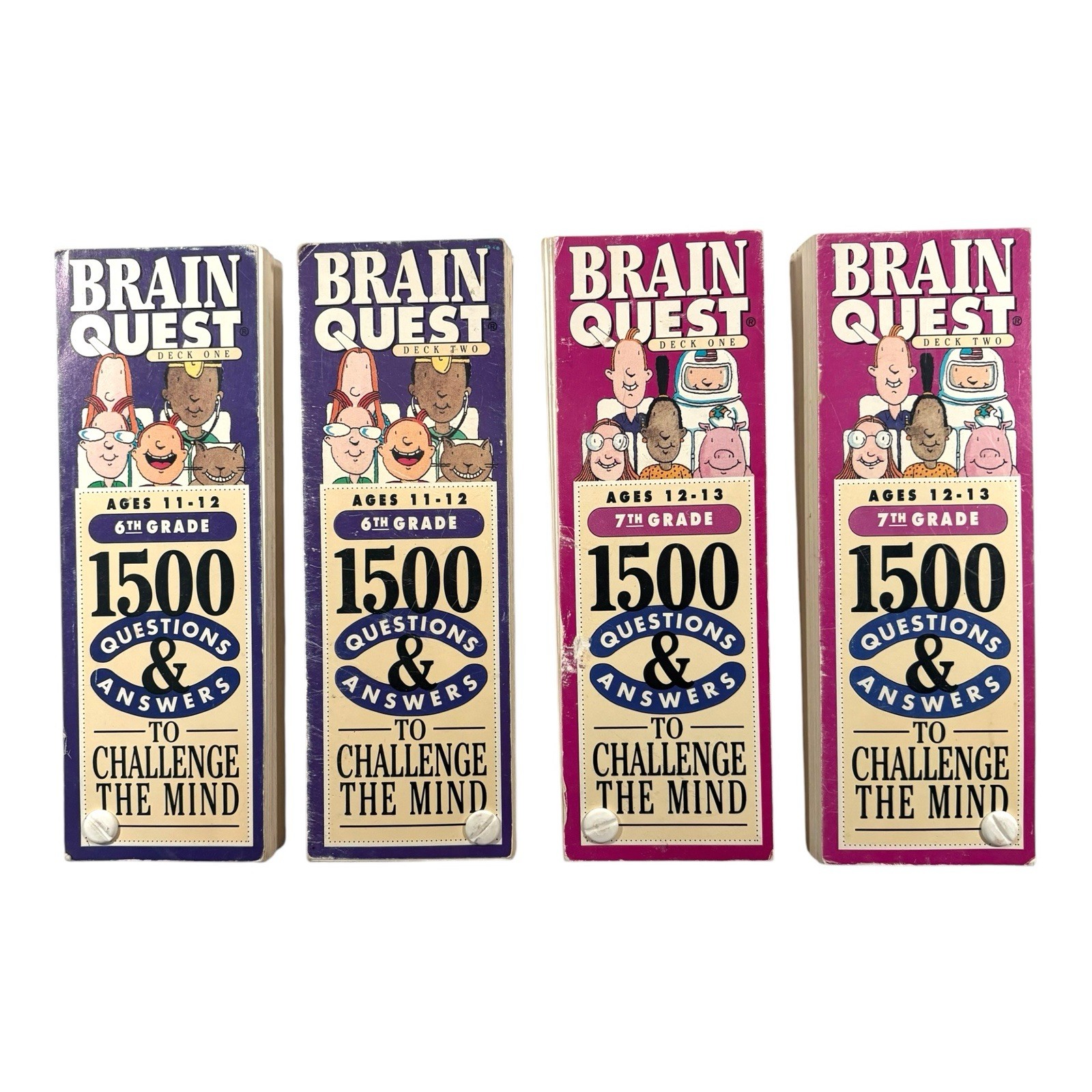 Lot of 4 Brain Quest Decks, Grades 6 & 7, Ages 11-13, 6000 Questions, Vtg 1992
