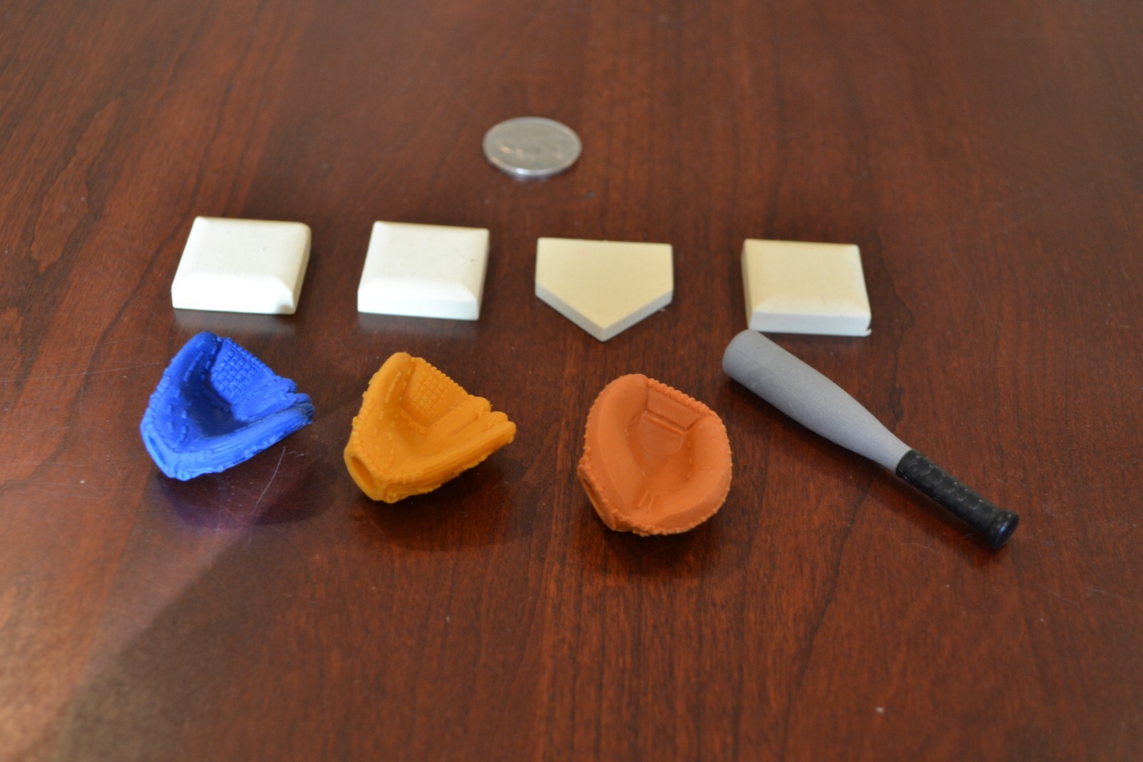 VINTAGE JAPANESE ERASERS BASEBALL THEMED BASES, BAT AND GLOVES SPORTS