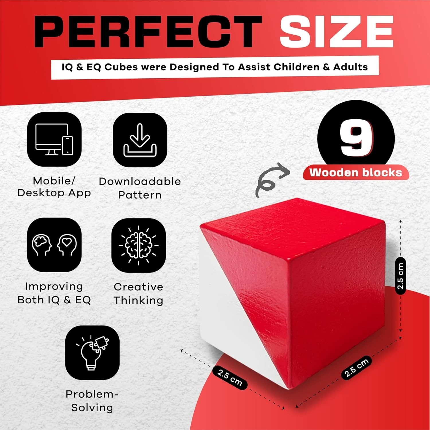 IQ Test Cube Basic Red 9 Kohs Cubes Block Design BDT WPPSI WAIS IV WISC V Tests