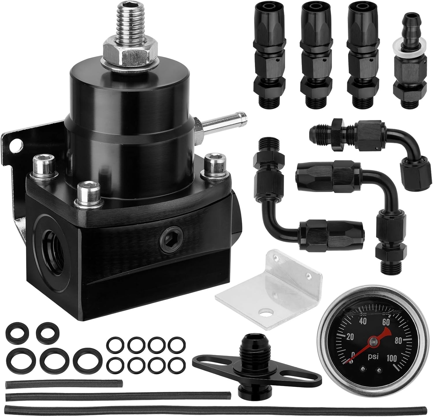 Adjustable EFI Fuel Pressure Regulator Kit with Bypass Return, 0-100 PSI Gauge,
