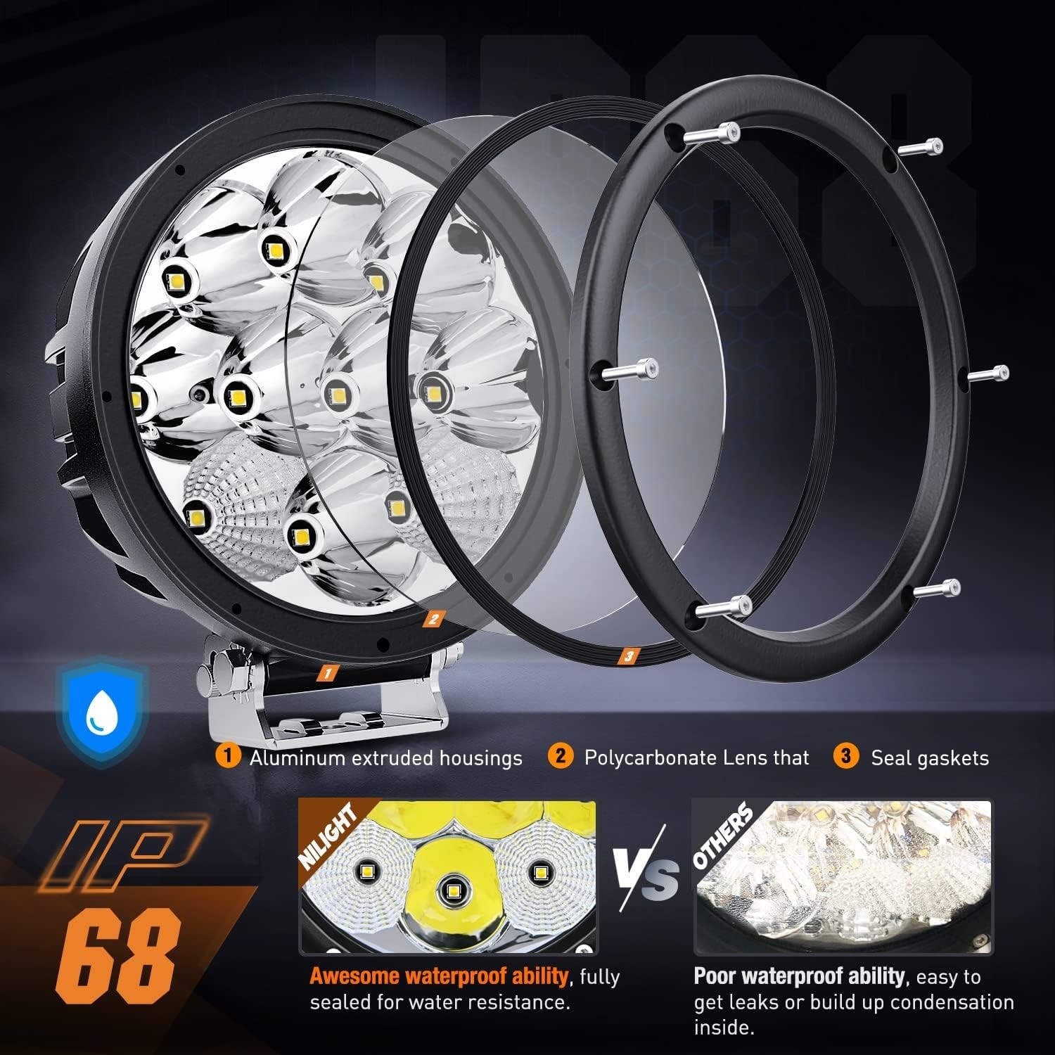 5.7 Inch Round 50W LED Driving Light w/ 16AWG DT Connector Wiring Harness 6500LM