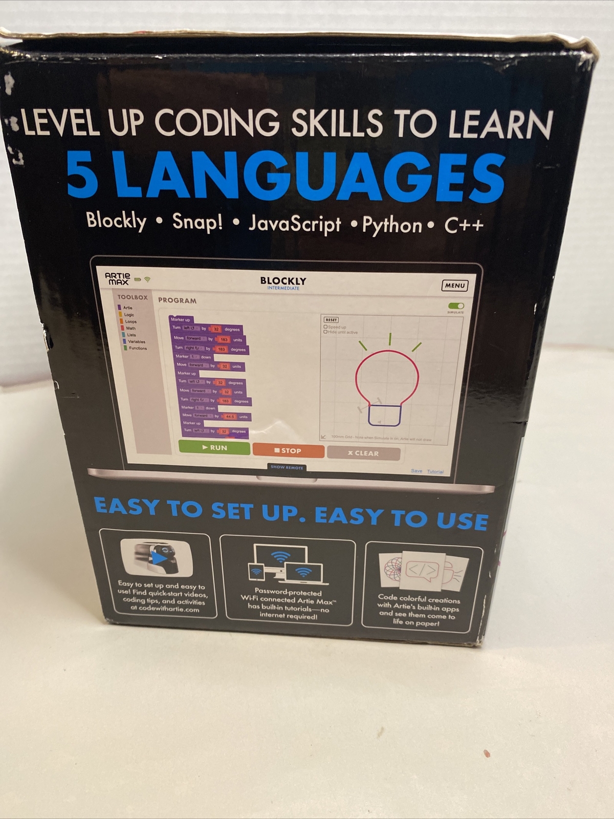 Educational Insights EI-1126 Black White Artie Max the Coding Robot Used