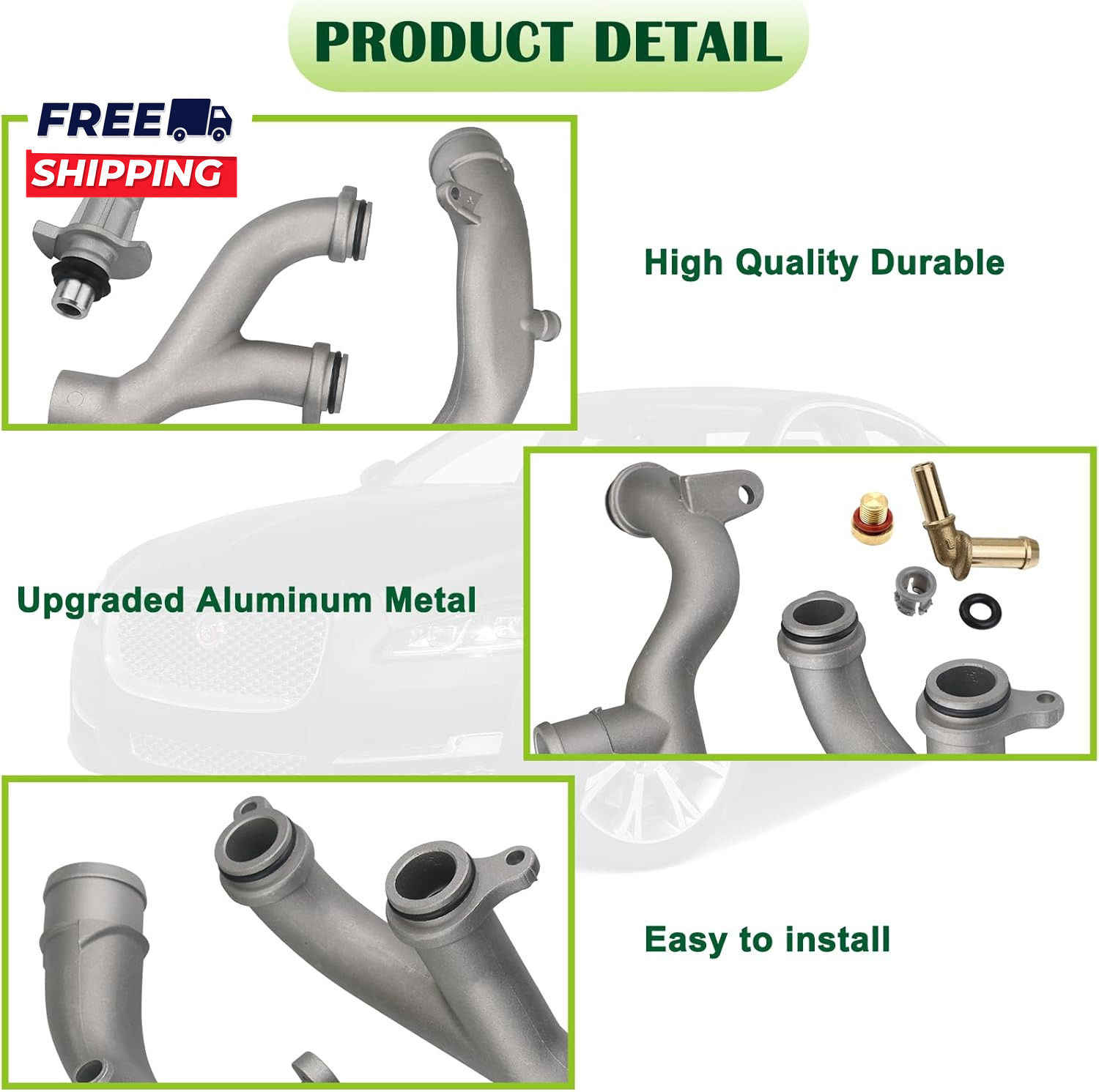 Upgraded Aluminum Coolant Outlet Pipes Kit Compatible with Jaguar Land Rover