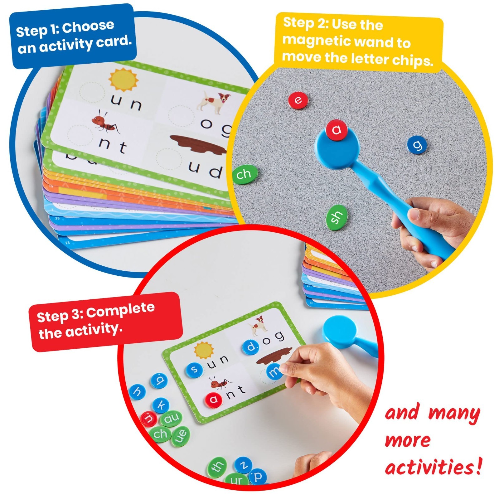 Reading Readiness Activity Set – Magnetic Wands & Chips, Spelling Toys for Kids,