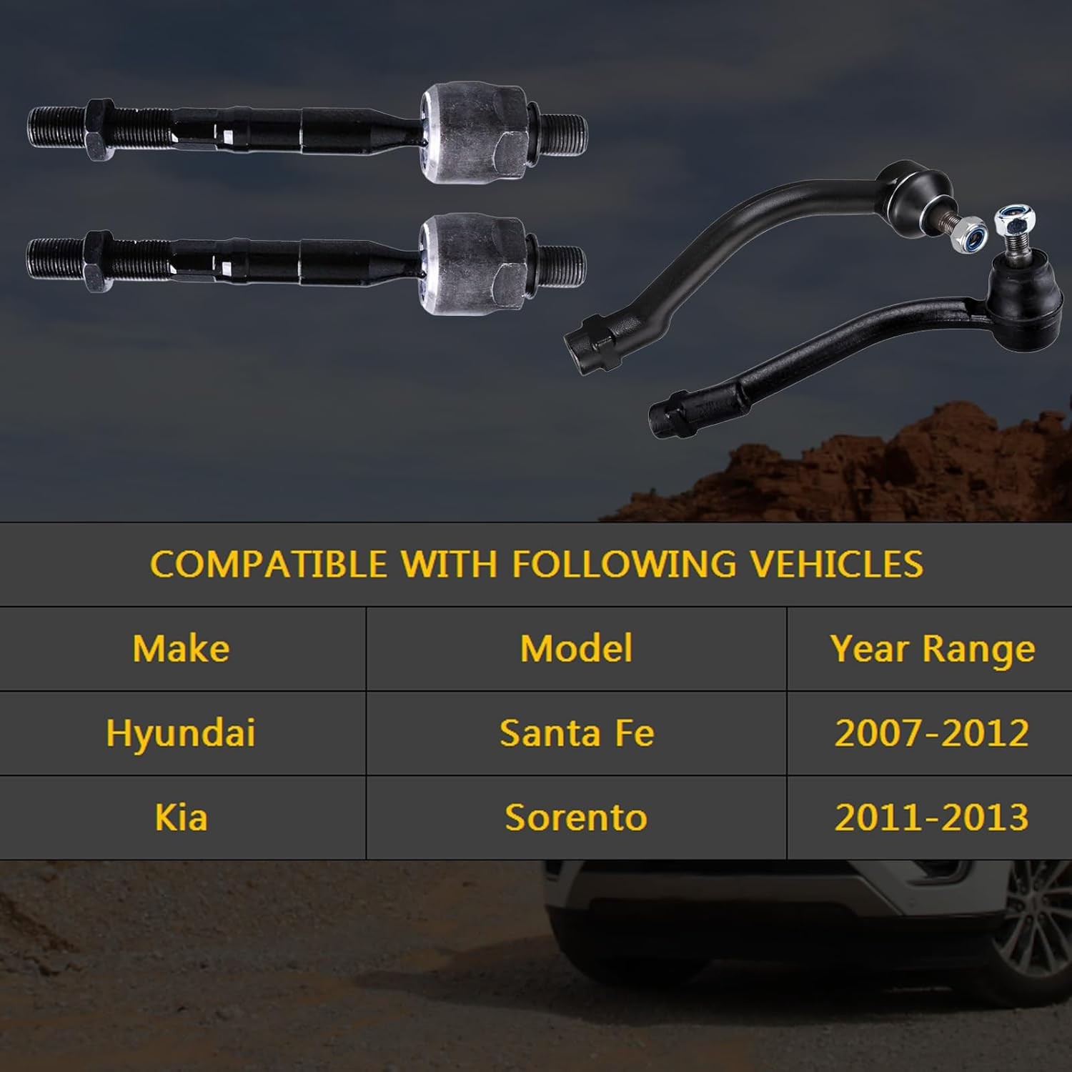 4pc Front Outer Inner Tie Rod End Kit ES800035 ES800055 EV800231 for Hyundai