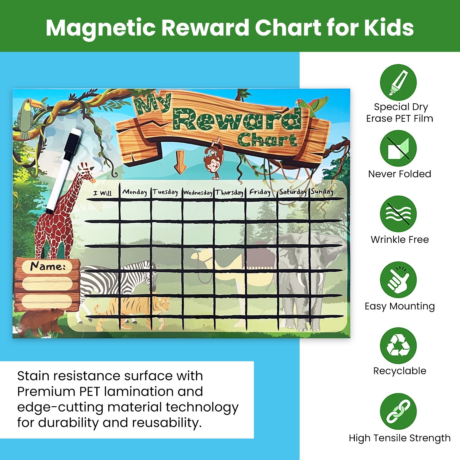 Magnetic Dry Erase Chore Chart for Reward and Responsibility, Home or Classroom
