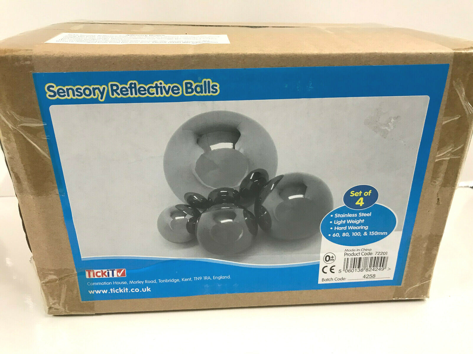 Tickit Stainless Steel Sensory Reflective Balls (Set of 4) #72201…NIB