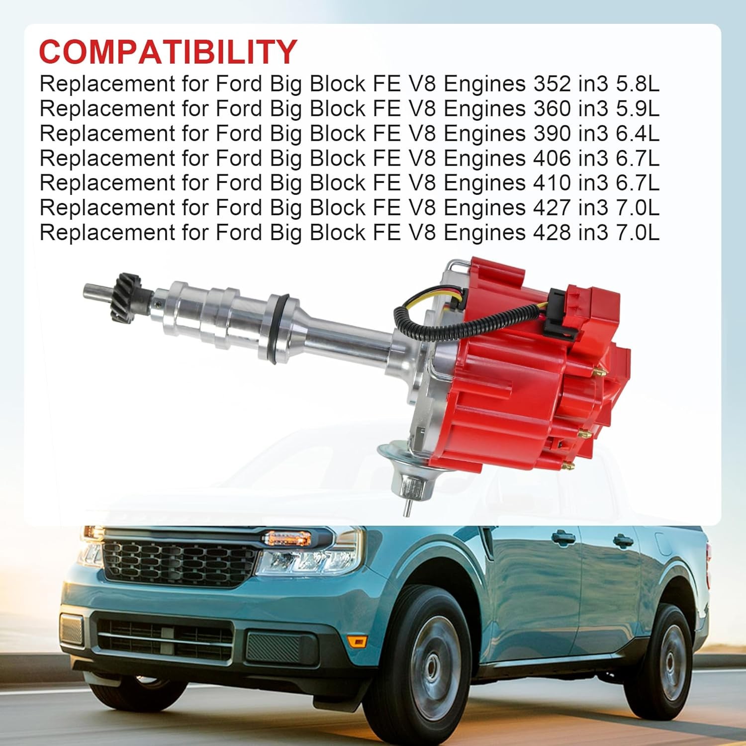 HEI Distributor Red Cap 65000 Volts Ford FE V8 352-428